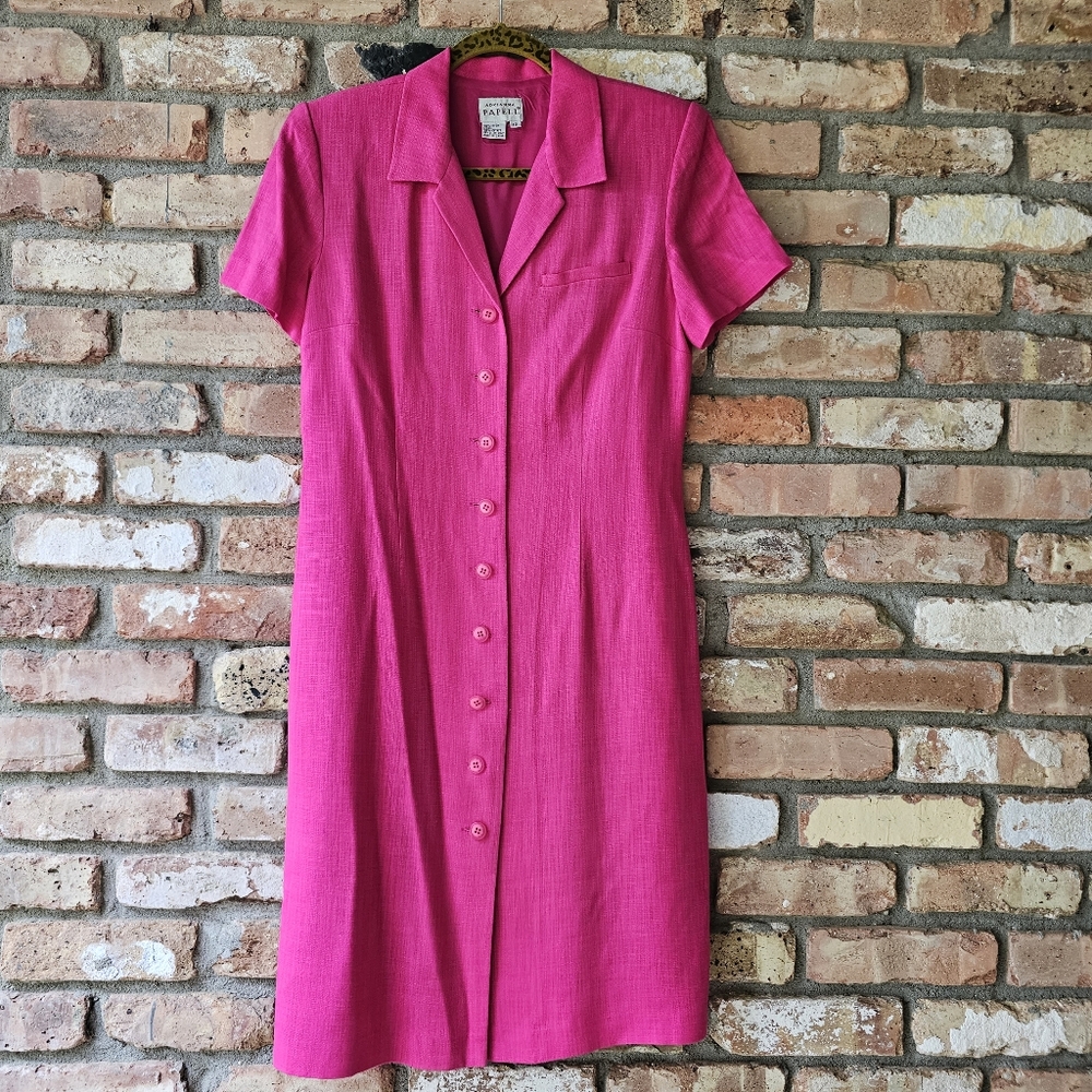 Vintage Adrianna Papell Hot Pink Button Front Dress